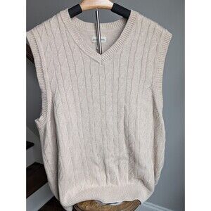 St Johns Bay Sweater Vest Size XL  Knit 100 Percent Cotton Beige Cozy Cableknit